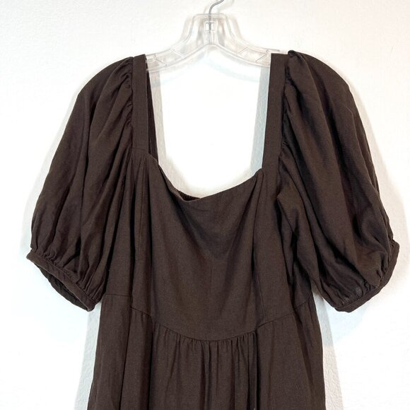 Brown Babydoll Linen Dress Mini Peasant Medium - Picture 5 of 11